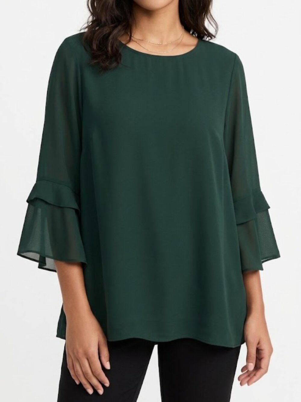 DR2 Dark Green Chiffon Blouse Size XL